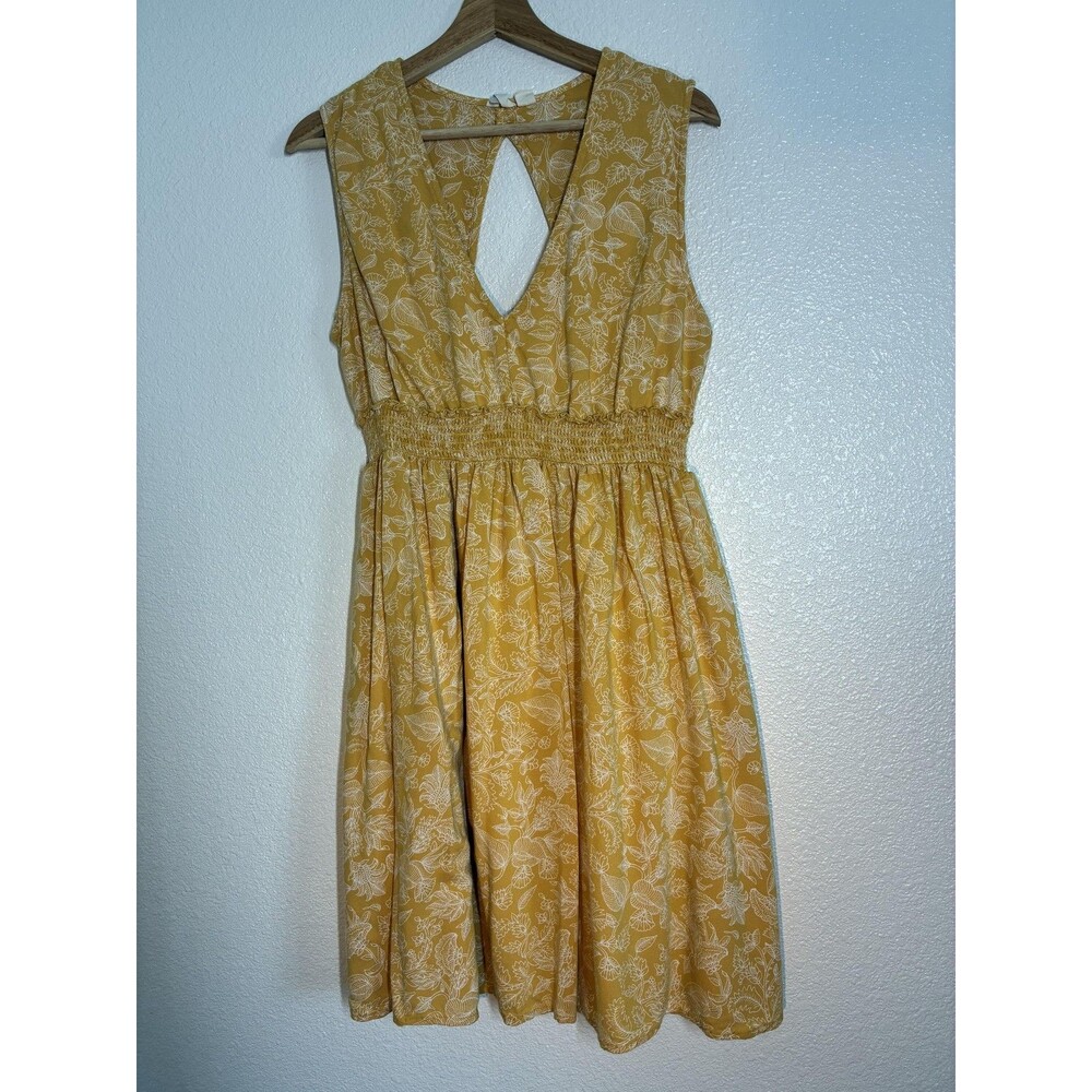 Sundress Roxy Dress Womens XL Yellow Floral V Neck Smocked Waist Sleeveless
